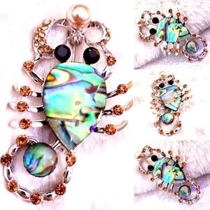 Orange crystal abalone inlay scorpion brooch
